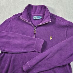 Polo Ralph Lauren Quarter Zip Mens Large Purple Cotton Pullover Sweater Pony